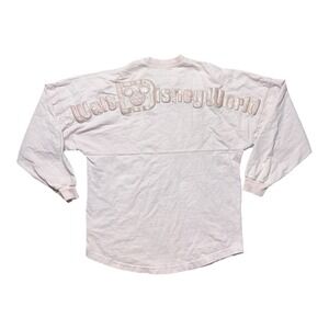 Disney‎ Spirit Jersey Crewneck Women's XS Pink Puff Print Long Sleeve Glitter